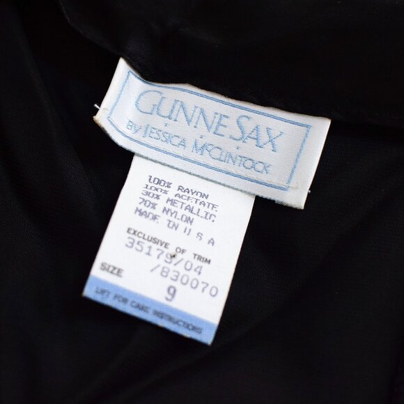 Vintage Gunne Sax Black Velvet Strapless Dress Metallic Blue Ruffled Sash Size 4 - Picture 7 of 8